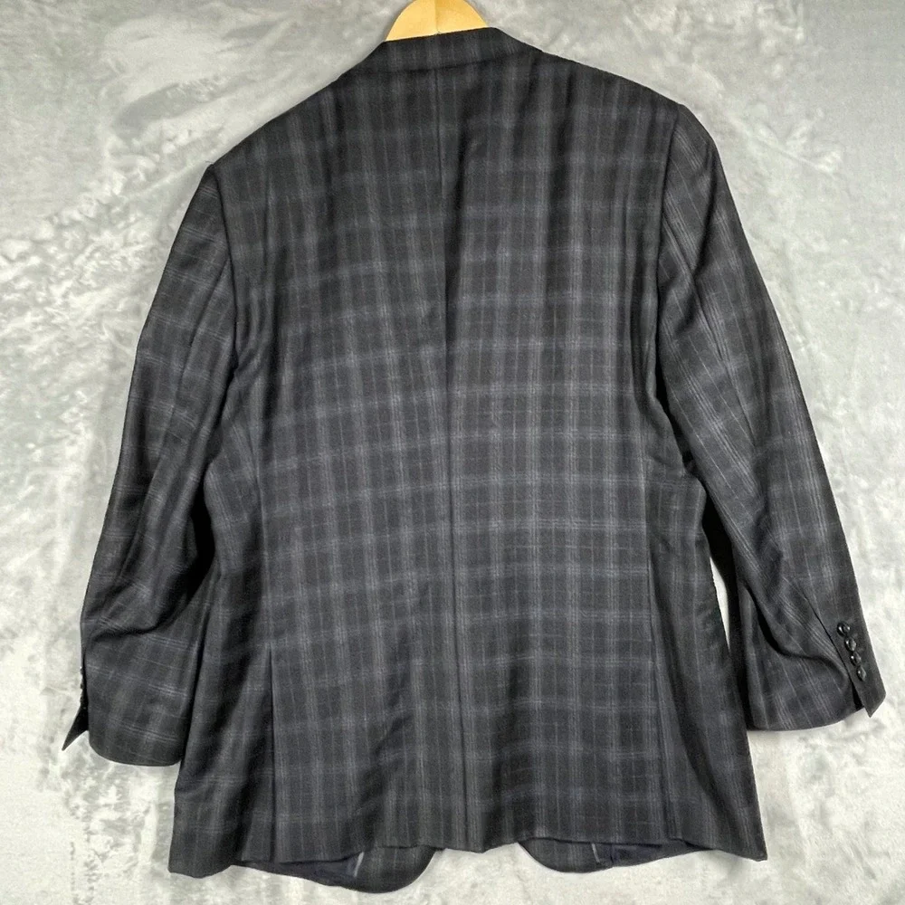 Giorgio Armani Taylor Charcoal Grey Virgin Wool Cashmere Plaid Blazer Jacket 50R